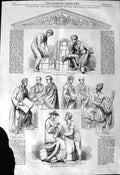 Original Old Antique Print 1844 Sculpture Royal Exchange Merchant Seaman Mayor