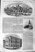 Original Old Antique Print 1844 Gaol Reading Gresham Club House Pancras Church