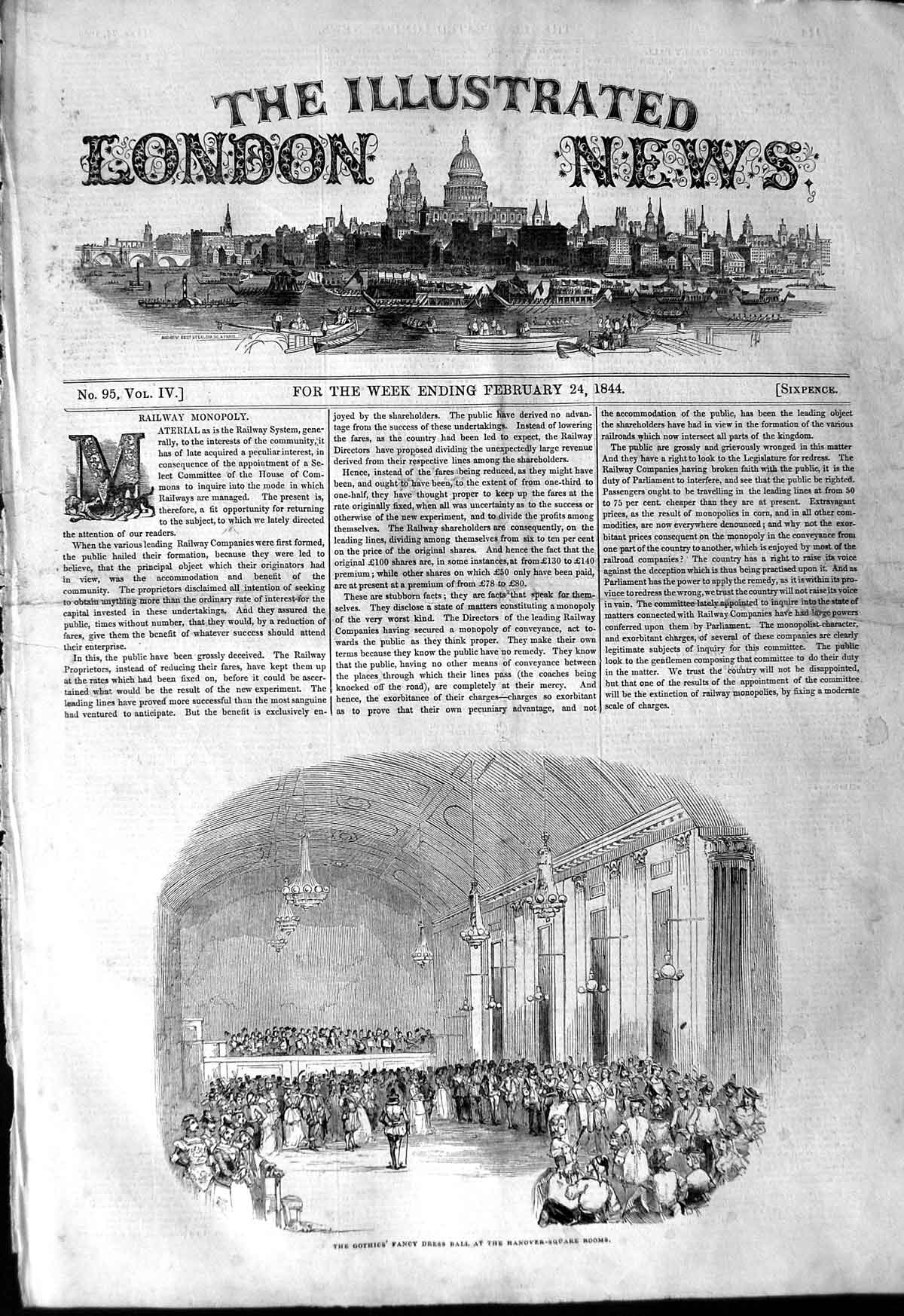 Original Old Antique Print 1844 Gothics Fancy Dress Ball Hanover Square Rooms