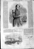Original Old Antique Print 1844 King LeopBelgians Government Steamer Janus 19th