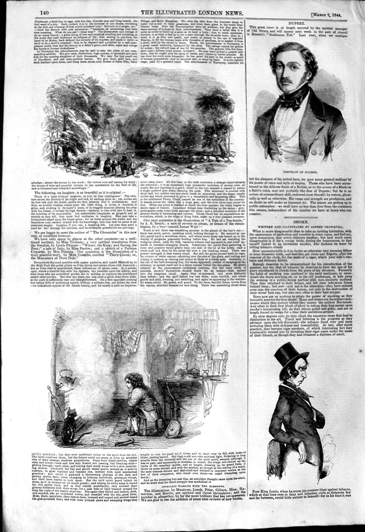 Old Antique Print 1844 Portrait Duprez Countryside Landscape House Fire 19th