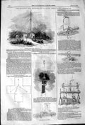 Original Old Antique Print 1844 Magnetic Observatory Greenwich Electric Ap 19th