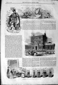 Old Antique Print 1844 St. Patrick Irish Harp Children Freemason Tavern 19th