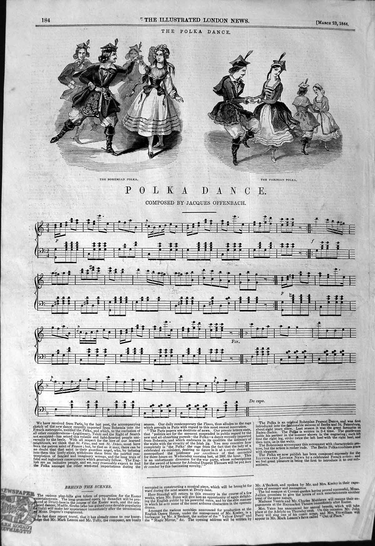 Original Old Antique Print 1844 Sheet Music Polka Dance Bohemian Parisian 19th
