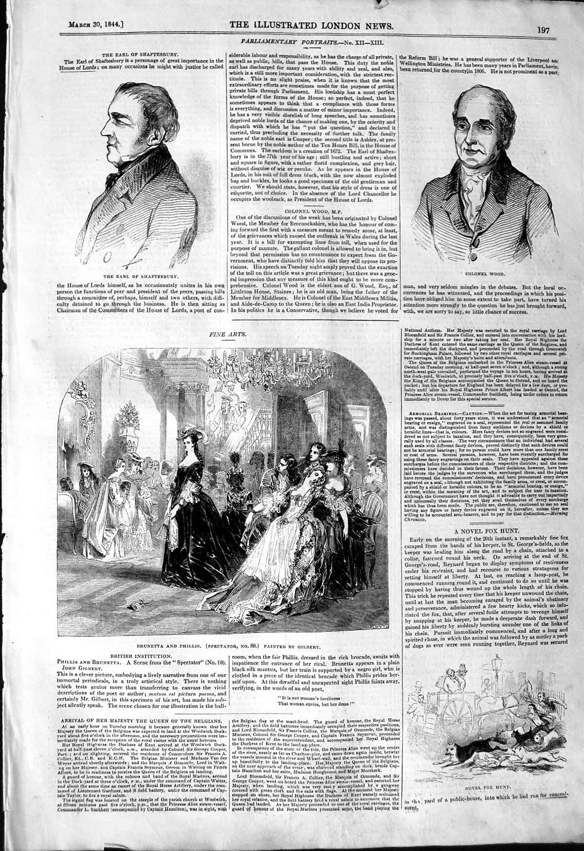 Old Antique Print 1844 Colonel Wood Earl Shaftesbury Brunetta Phillis Fox 19th
