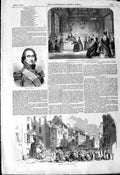 Original Old Antique Print 1844 Palm Sunday Spitalfields Marshal Soult Mansion