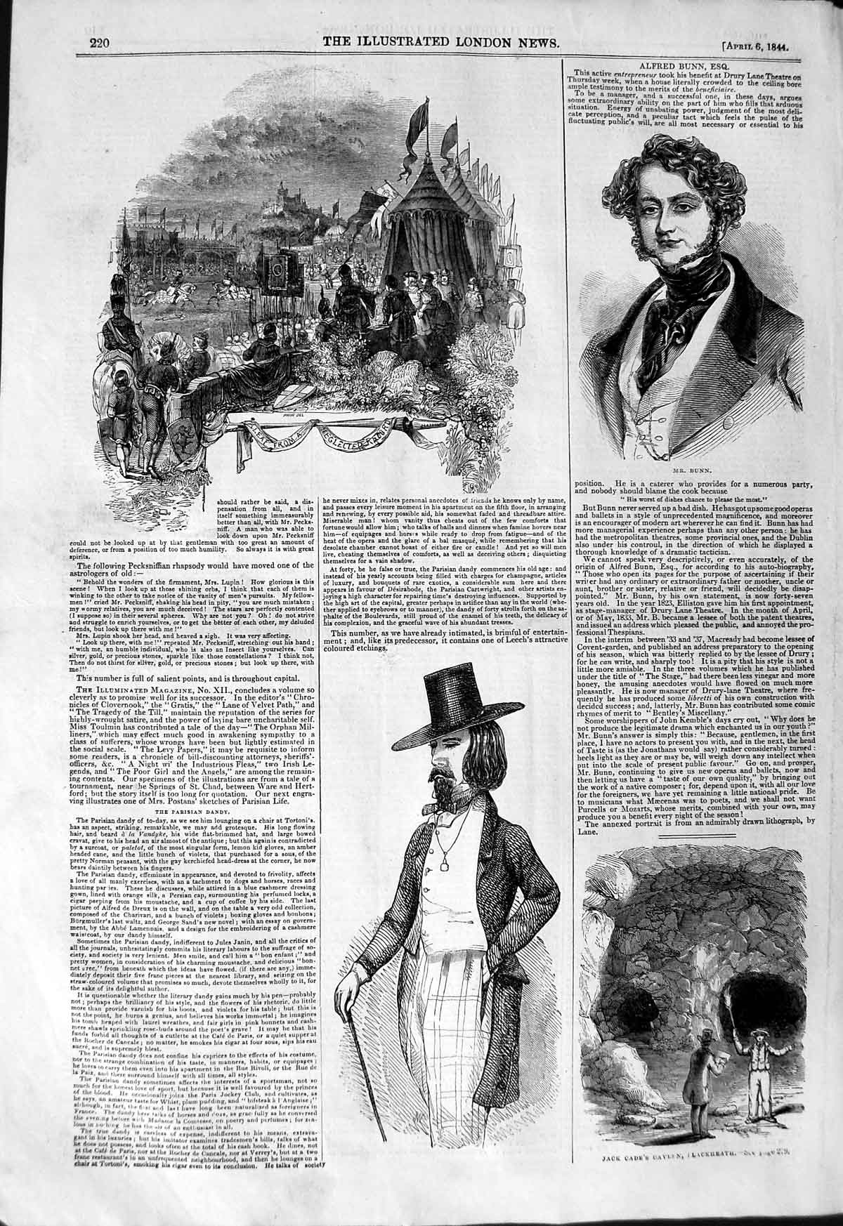 Original Old Antique Print 1844 Alfred Bunn Jack Cade Cavern Bla 19th