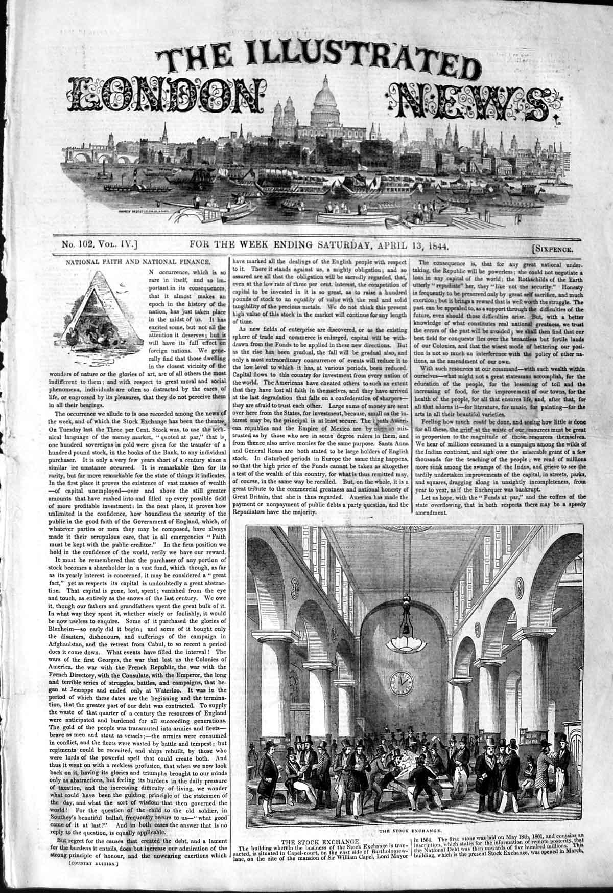 Original Old Antique Print 1844 Interior View London Stock Exchange Bartholomew