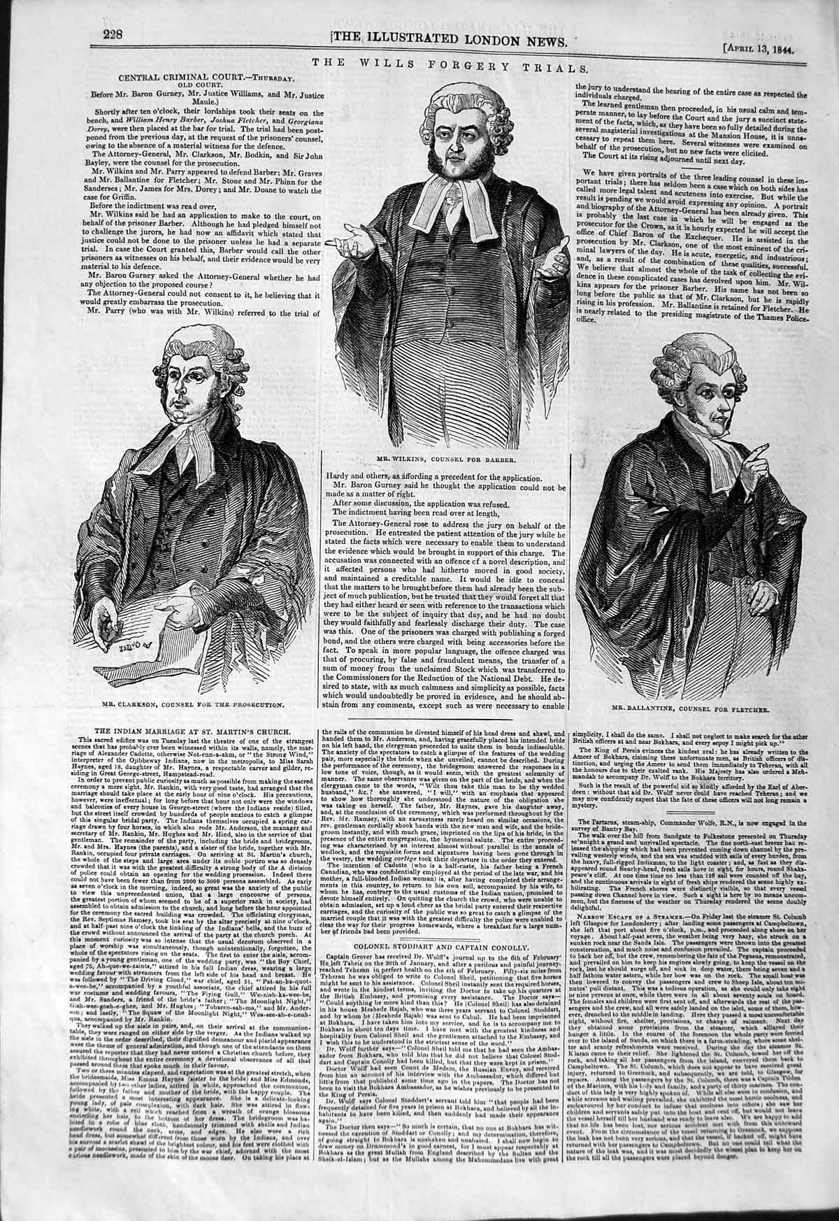 Old Antique Print 1844 Wills Forgery Trials Ballantine Wilkins Clarkson 19th