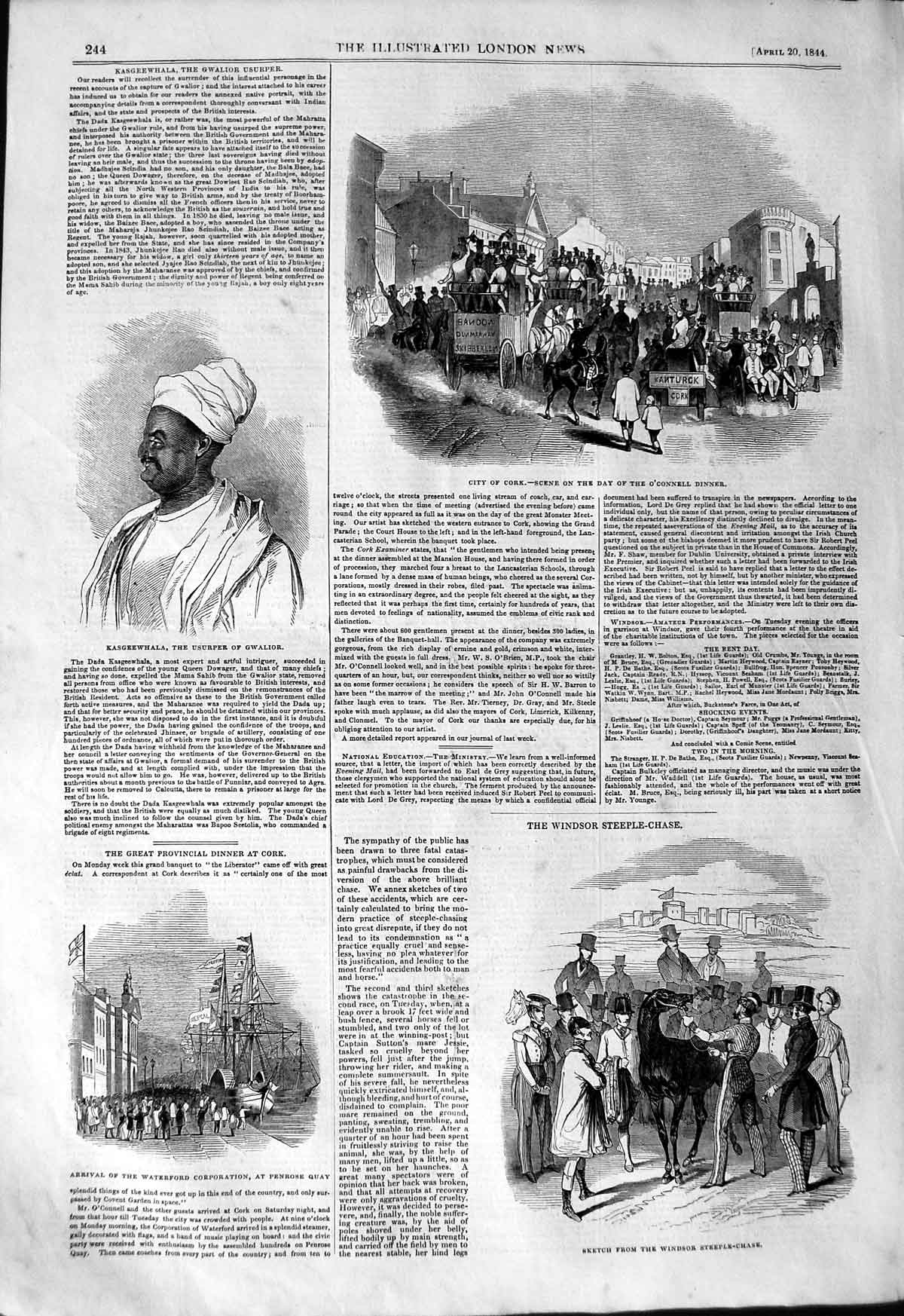 Old Antique Print 1844 Cork O'Connell Ireland Kasgeewhala Windsor Horses 19th