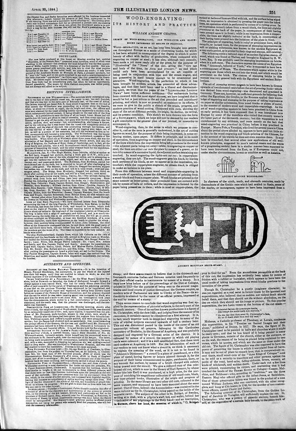 Original Old Antique Print 1844 Wood-Engraving Egyptian Brick-Stamp Christopher