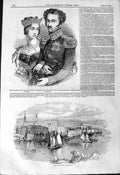 Original Old Antique Print 1844 King Queen Sweden Norway Royal Palace St 19th