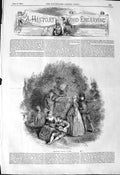 Original Old Antique Print 1844 Scene From Watteau Theatre Music Romance 19th