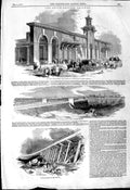 Original Old Antique Print 1844 South-Eastern Railway Viaduct Bricklaye 19th