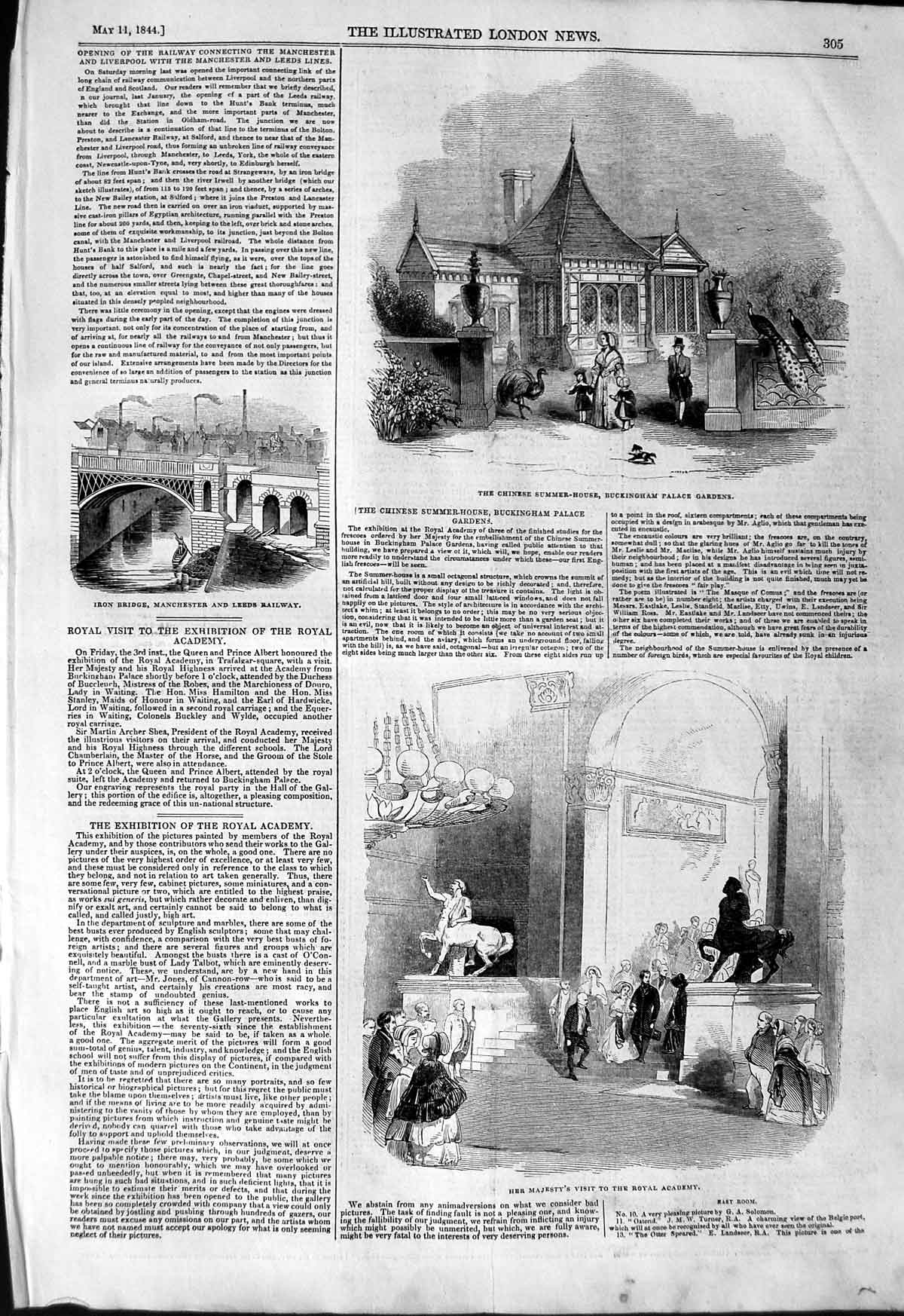 Old Antique Print 1844 Buckingham Palace Summer Leeds Railway Art Academy 19th