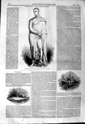 Old Antique Print 1844 Statue Duke Gordon Aberdeen Whitebait Fishing Boat 19th