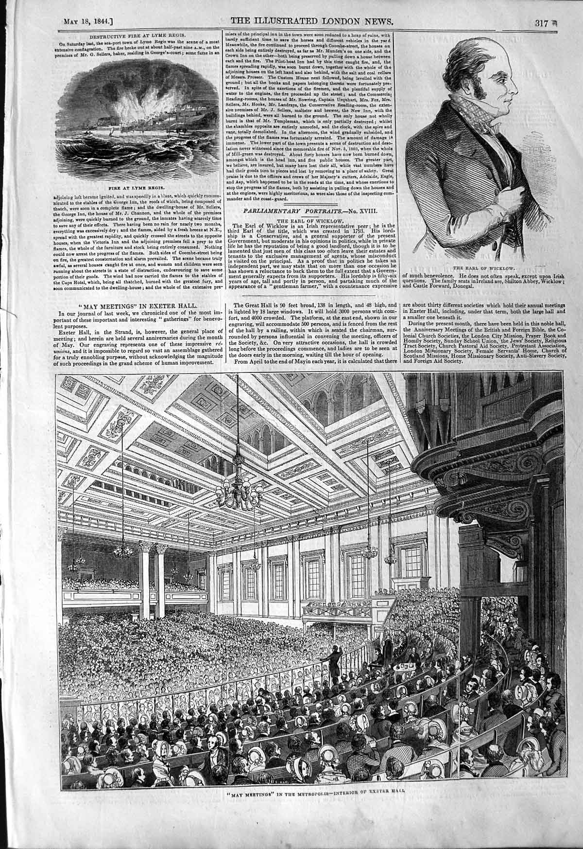 Original Old Antique Print 1844 Meeting Metropolis Exeter Lyme Regis Earl 19th