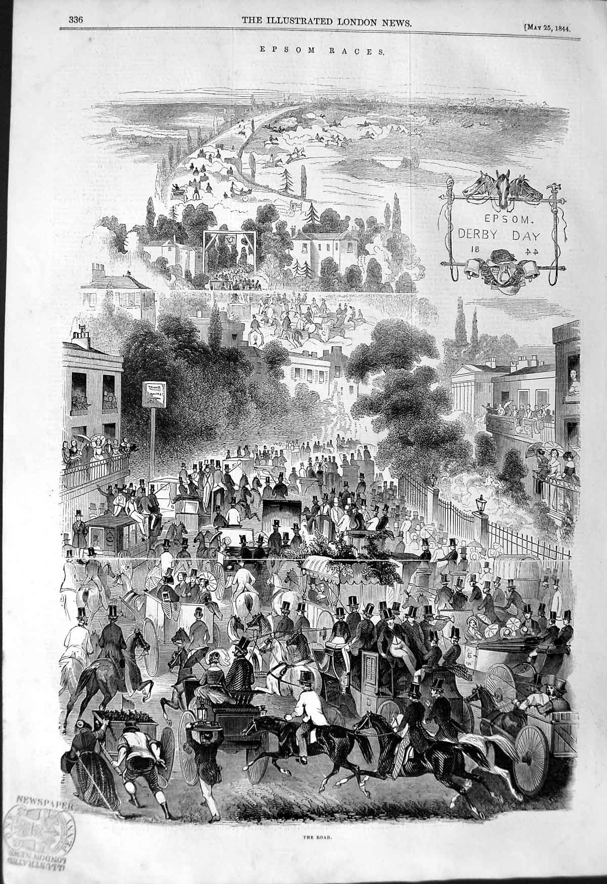 Original Old Antique Print 1844 Epsom Derby Day Horse Racin 19th