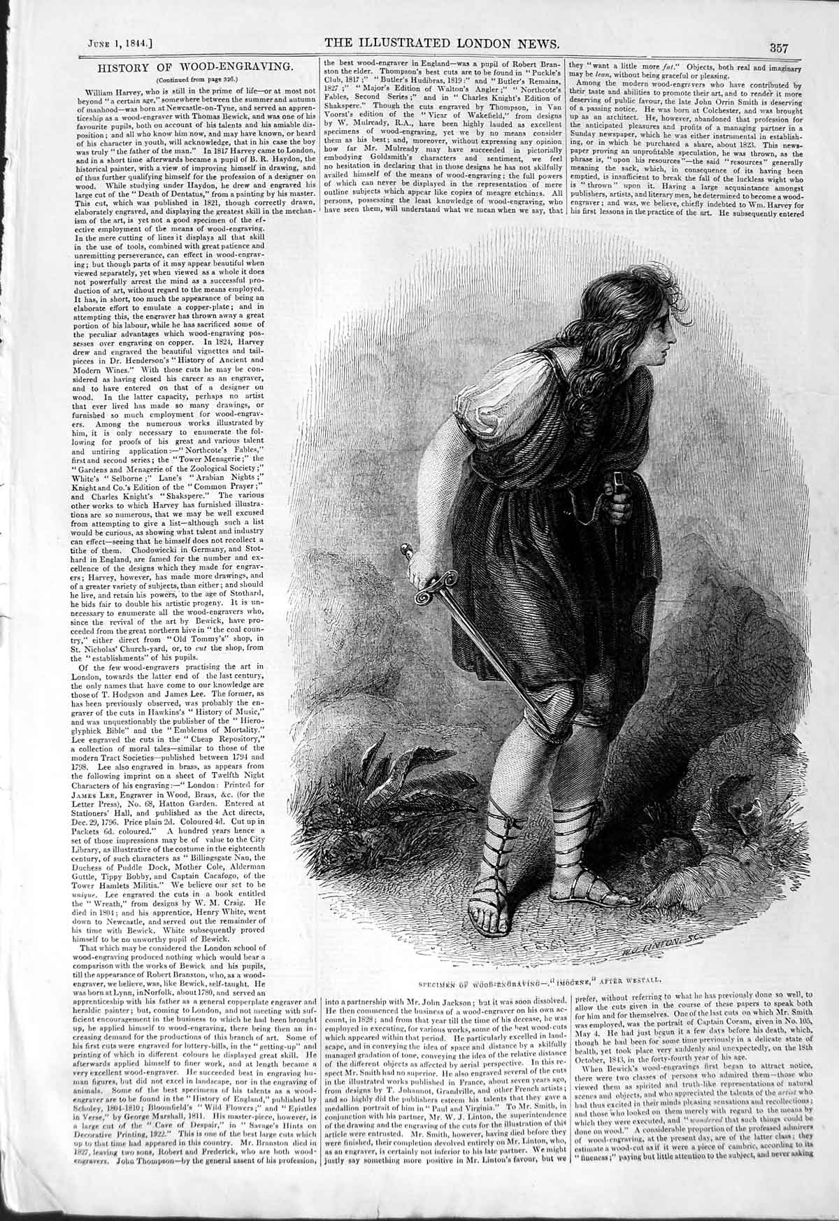 Original Old Antique Print 1844 Wood Engraving Imogene Westall 19th