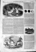 Original Old Antique Print 1844 Fire Gravesend Woollen Mill Folly Hudde 19th
