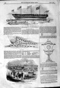 Original Old Antique Print 1844 Monarch Ship Blackwall Cradle Tudor Thames Cup