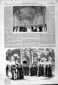 Original Old Antique Print 1844 Oxford Commemoration School Boat Race Theatre