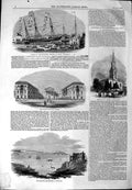 Original Old Antique Print 1844 Braganza Ship Cowes Church Giles Portland 19th