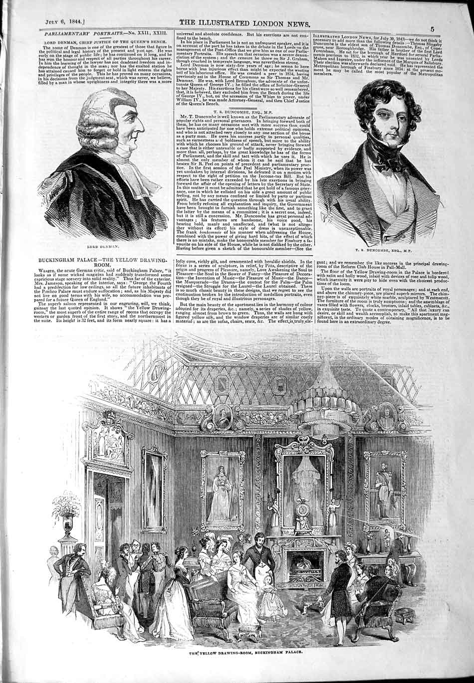 Original Old Antique Print 1844 Denman Duncombe Buckingham Palace Drawing Room