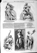 Original Old Antique Print 1844 Catherine Douglas Statue Falconer Prayer Ajan