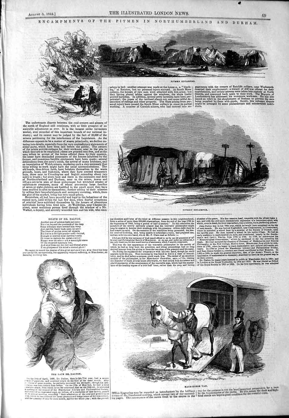 Original Old Antique Print 1844 Encampment Pitmen Northumberland Durham 19th
