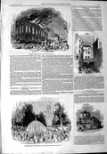 Original Old Antique Print 1844 Washington Hotel Nottingham Electric Telegraph