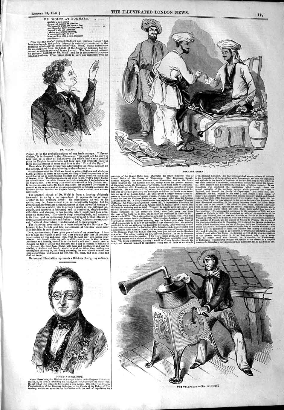 Original Old Antique Print 1844 Dr. Wolfe Bokhara Chief Count Nesselrode Te 19th