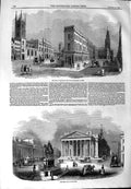 Original Old Antique Print 1844 New Royal Exchange Bank Buildings Architecture