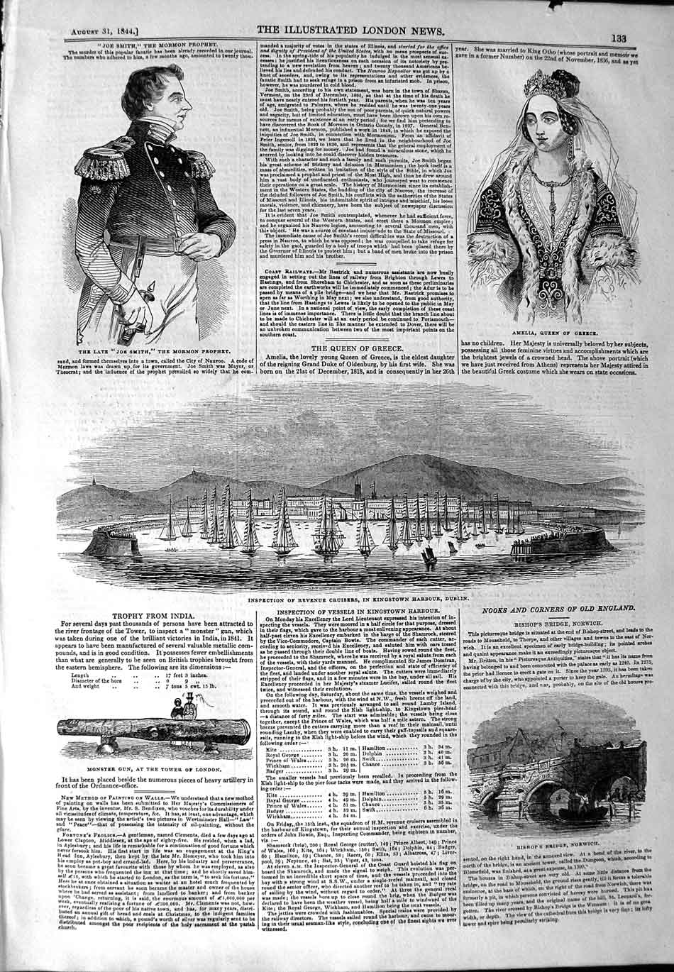 Old Antique Print 1844 Smith Queen Greece Ships Kingstown Harbour Dublin 19th
