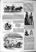 Original Old Antique Print 1844 Tom Thumb Carriage Carter Lion Chari Victorian