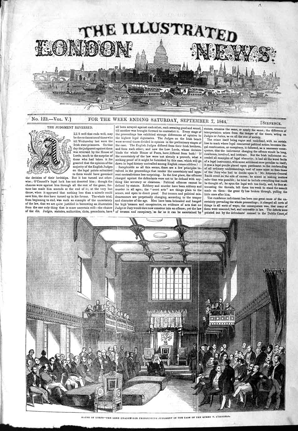 Original Old Antique Print 1844 House Lords Chancellor Case Queen O'Connell