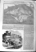 Original Old Antique Print 1844 Map Isle Wight Norris Castle Architecture 19th
