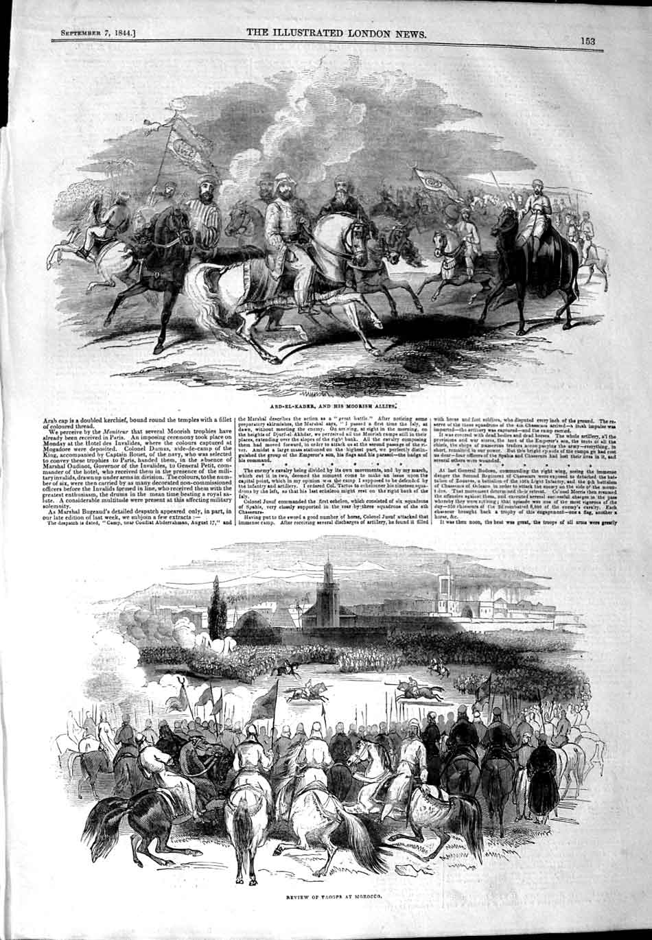 Original Old Antique Print 1844 Abd-El-Kader Moorish Allies Troops Morocco 19th