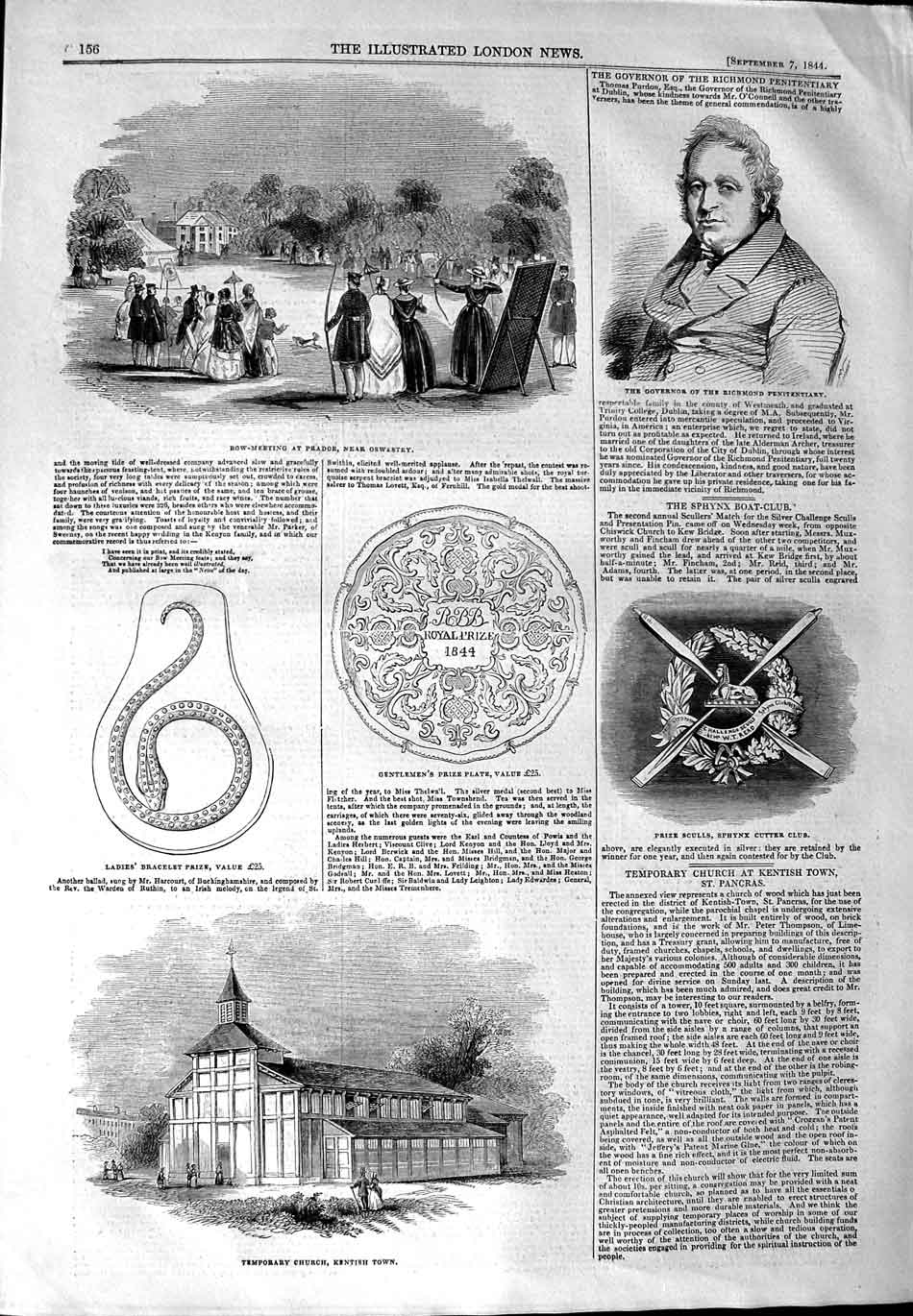 Old Antique Print 1844 Governor Richmond Church Kentish Pradoe Oswestry 19th