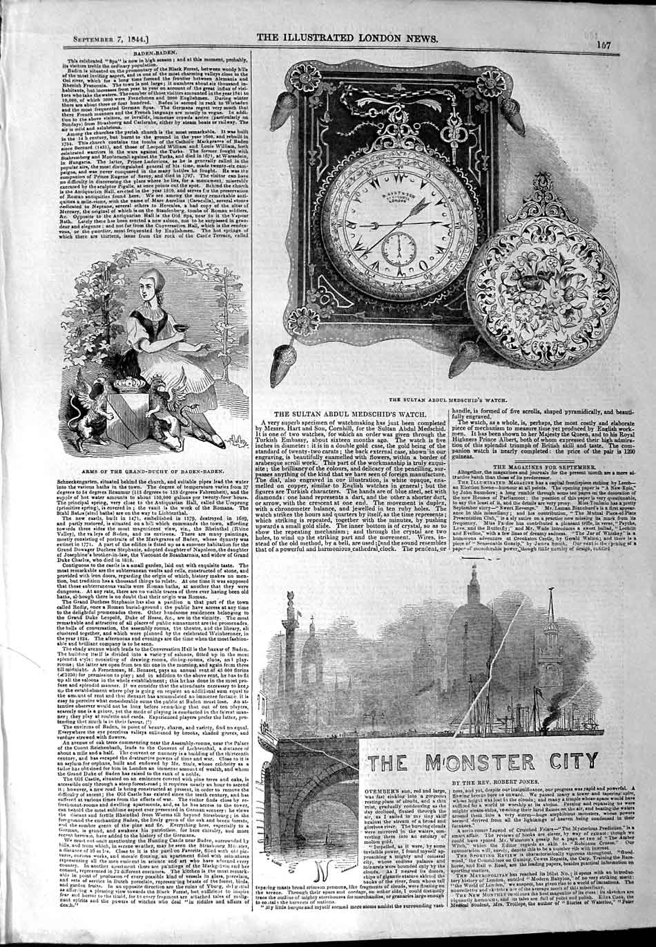 Original Old Antique Print 1844 Sultan Abdul Medschid Watch Grand-Duchy Baden