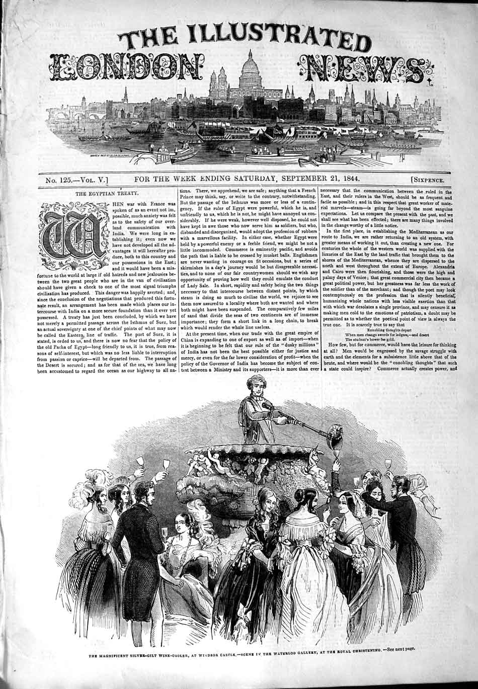 Old Antique Print 1844 Silver-Guilt Wine-Cooler Winsor Castle Christening 19th