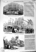 Old Antique Print 1844 Queen Ship King William Dock Dundee Triumphal Arch 19th