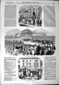 Original Old Antique Print 1844 Doncaster Races Mansion House Horses St. Leger