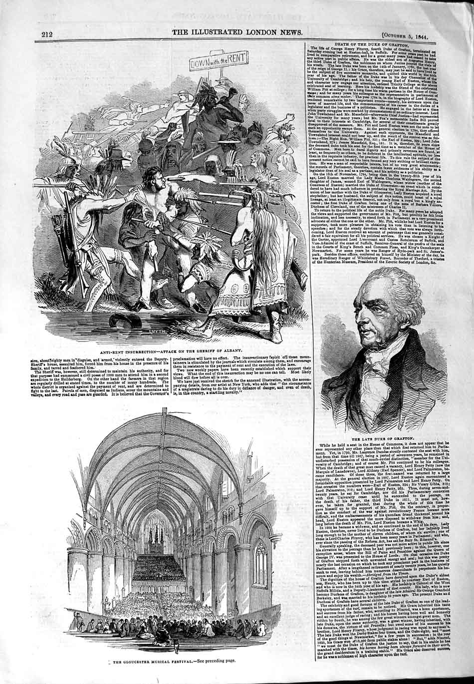 Old Antique Print 1844 Grafton Gloucester Musical Festival Sheriff Albany 19th