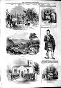 Original Old Antique Print 1844 Queen Scotland Coupar Blair Athol Church Gu 19th