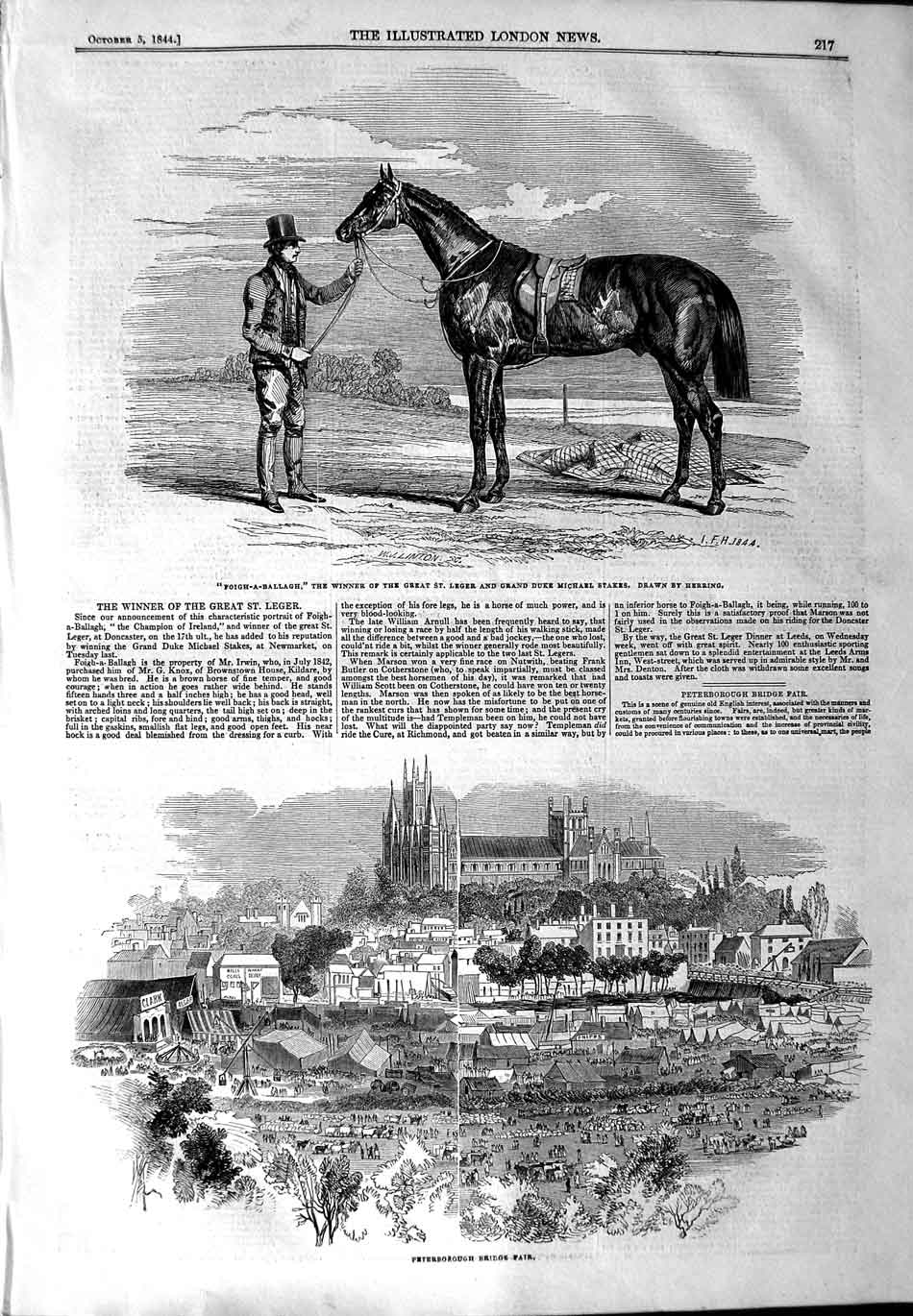 Original Old Antique Print 1844 Foigh-A-Ballagh Horse Leger Peterborough Fair