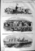 Old Antique Print 1844 King French Queen Victoria Windsor Castle Gardens 19th