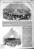 Original Old Antique Print 1844 American Cattle Show Poughkeepsi Great Marquee
