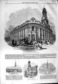 Original Old Antique Print 1844 New Royal Exchange Building Architecture 19th