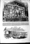 Original Old Antique Print 1844 Queen Isle Wight Buffet George'S Garter Banquet